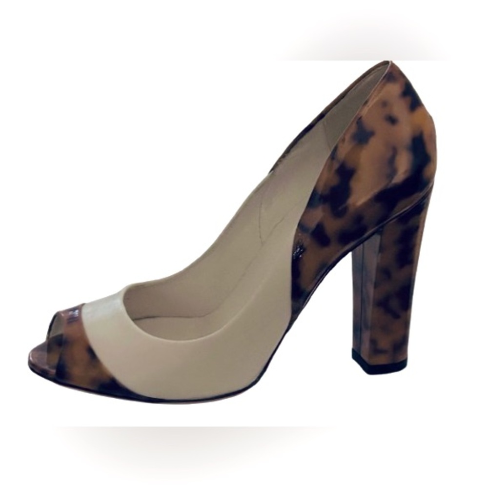Gucci 5B Tortoise Peep Toe Heels White Cream Brown Brown Pumps Designer Shoes - Picture 4 of 16